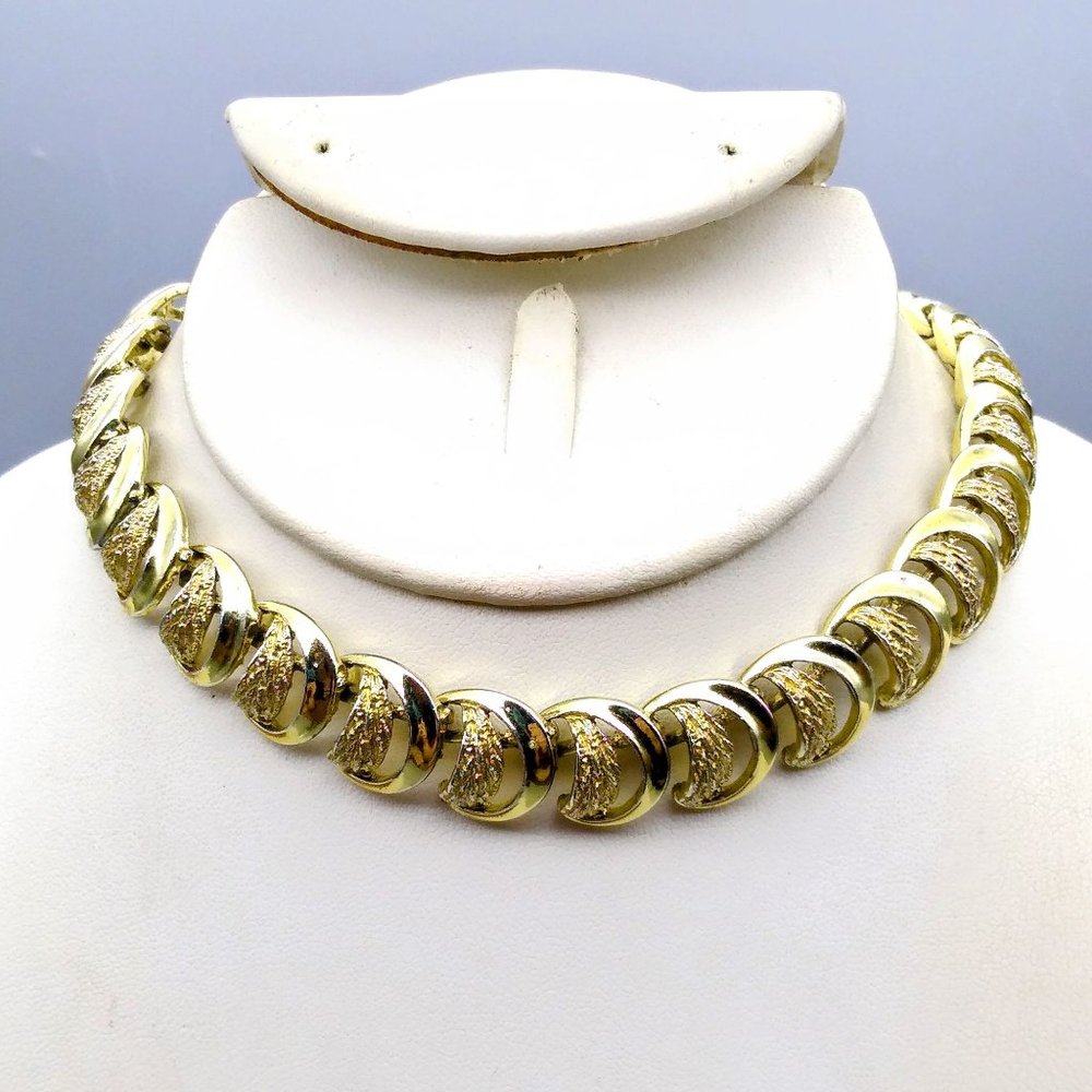 BSK Crescent Choker Necklace, Vintage Gold Tone MCM Flair
